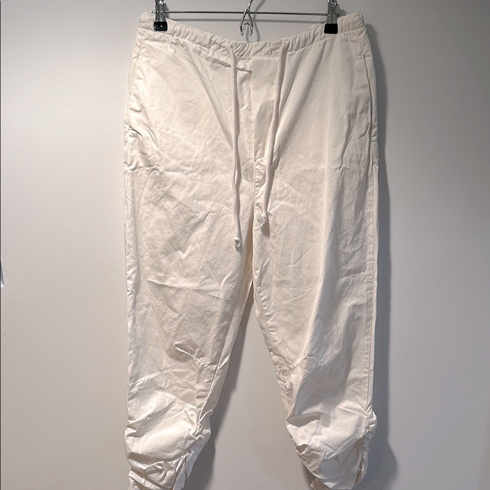 Free People White Cotton Pants Rouched‎ Ankle Crop Baggy Oversized XS